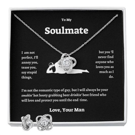 TO MY SOULMATE/ LOVE KNOT NECKLACE AND EARRINGS/VALENTINE GIFT